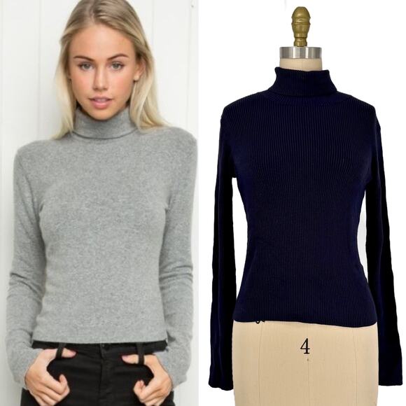 Brandy Melville Ribbed Turtleneck Sweater Top One Size Navy Blue - Picture 1 of 10